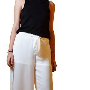 Womens White Loose Wide-Leg split Pants